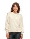 Sweter damski bawełniany oversize z aplikacją kwiatową KREMOWY