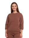 Bluza dresowa damska z rękawem 3/4 i rozcięciem po bokach BRĄZOWY
