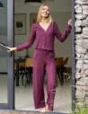 Piżama damska z długim rękawem i szerokimi spodniami FIOLETOWY