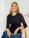 Bluzka damska bawełniana z rękawem 3/4 i guzikami CZARNY