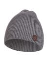 Prążkowana czapka damska beanie z ozdobną naszywką SZARY