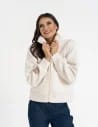 Bluza damska sherpa ze stójką KREMOWY