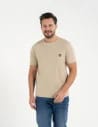 T-shirt męski bawełniany regularny krój z gumową naszywką BEŻOWY