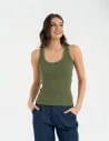Damska koszulka tank top w prążek bawełniana KHAKI