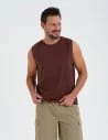 Koszulka męska tank top bez rękawów luźna BRĄZOWY