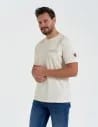 T-shirt męski bawełniany ze sportowym akcentem o regularnym kroju BEŻOWY