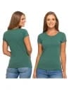 T-shirt damski bawełniany z krótkim rękawkiem jednokolorowy KHAKI