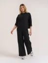 Bluza dresowa damska o luźnym kroju bez kaptura CZARNY