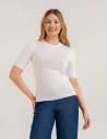 Sweter damski z krótkim rękawem z wiskozą BIAŁY