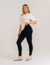 Legginsy damskie ocieplane z wysokim stanem i szerokim pasem CZARNY