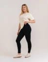 Legginsy damskie ocieplane z wysokim stanem i szerokim pasem CZARNY