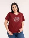 Bawełniany t-shirt damski z krótkim rękawem w stylu boho BORDOWY