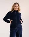Bluza damska welurowa na zamek z bawełny GRANATOWY