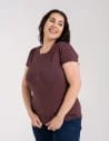 T-shirt damski z okrągłym dekoltem plus size BRĄZOWY