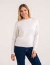 Wiskozowy sweter damski z cekinowym dekoltem BIAŁY
