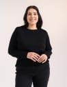 Wiskozowy sweter damski z cekinowym dekoltem CZARNY