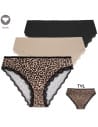 Figi damskie bikini w delikatny prążek z koronką zestaw 3-pak WIELOKOLOROWY