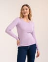 Bluzka damska z długim rękawem bawełna organiczna prążkowana koszulka longsleeve dopasowana gładka FIOLETOWY