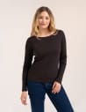 Bluzka damska bawełniana w prążek longsleeve CIEMNY BRĄZ