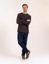 Męski longsleeve bawełniany 100% z długim rękawem o waflowej strukturze BRĄZOWY