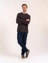 Męski longsleeve bawełniany 100% z długim rękawem o waflowej strukturze BRĄZOWY