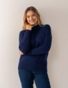 Sweter damski półgolf klasyczny gładki na co dzień GRANATOWY