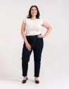 Spodnie jeansowe damskie Mom Slim z wysokim stanem GRANATOWY