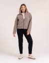 Bluza polarowa damska sherpa baranek o kroju boxy ze stójką i kieszeniami BEŻOWY