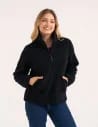 Bluza polarowa damska sherpa baranek o kroju boxy ze stójką i kieszeniami CZARNY
