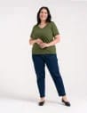 Koszulka damska bawełna Premium T-shirt dekolt w serek CIEMNY KHAKI