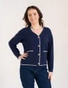 Sweter damski rozpinany ze złotymi guzikami krótki kardigan z wiskozy GRANATOWY