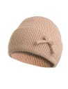 Czapka damska prążkowana beanie z kokardką ciepła czapka na zimę BEŻOWY