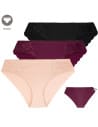Majtki damskie figi bikini z koronkowymi wstawkami zestaw 3-pak WIELOKOLOROWY