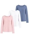Gładkie bluzki longsleeve damskie dopasowane z miękkiej bawełnianej dzianiny 3-pak 3XL