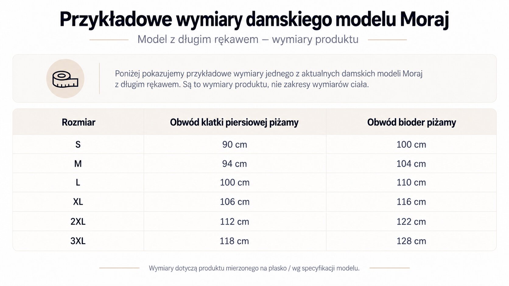 Przykładowe wymiary damskiego modelu Moraj