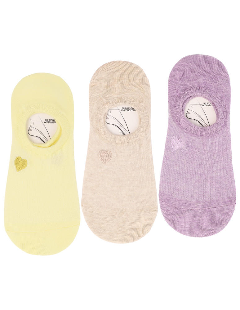 Skarpetki damskie stopki pastelowe z sercem haft 3-pak (Kolor: WIELOKOLOROWY - Rozmiar: 35-38)