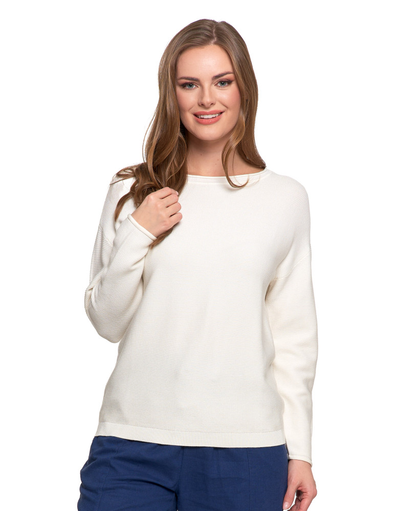 Sweter damski dzianinowy z wiskozy o luźnym kroju (Kolor: CZERWONY - Rozmiar: S)