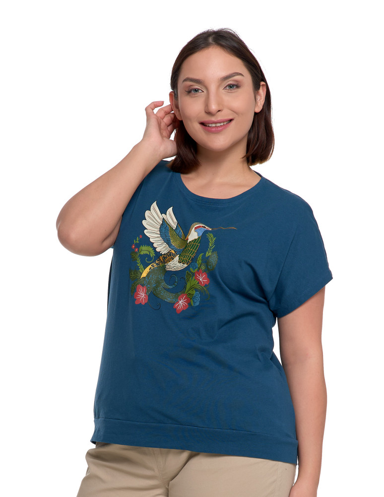 Bluzka damska oversize z artystycznym nadrukiem (Rozmiar: S - Kolor: KREMOWY)