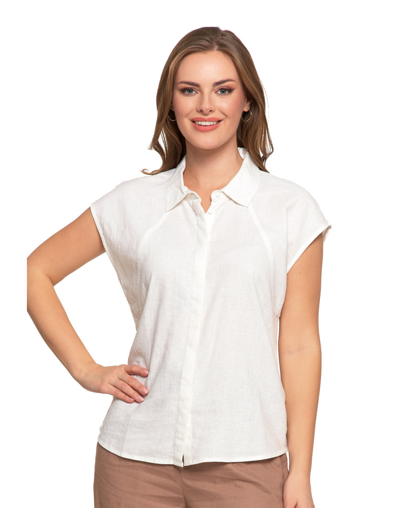 Damska bluzka z lnu koszulowa (Kolor: GRANATOWY - Rozmiar: L)