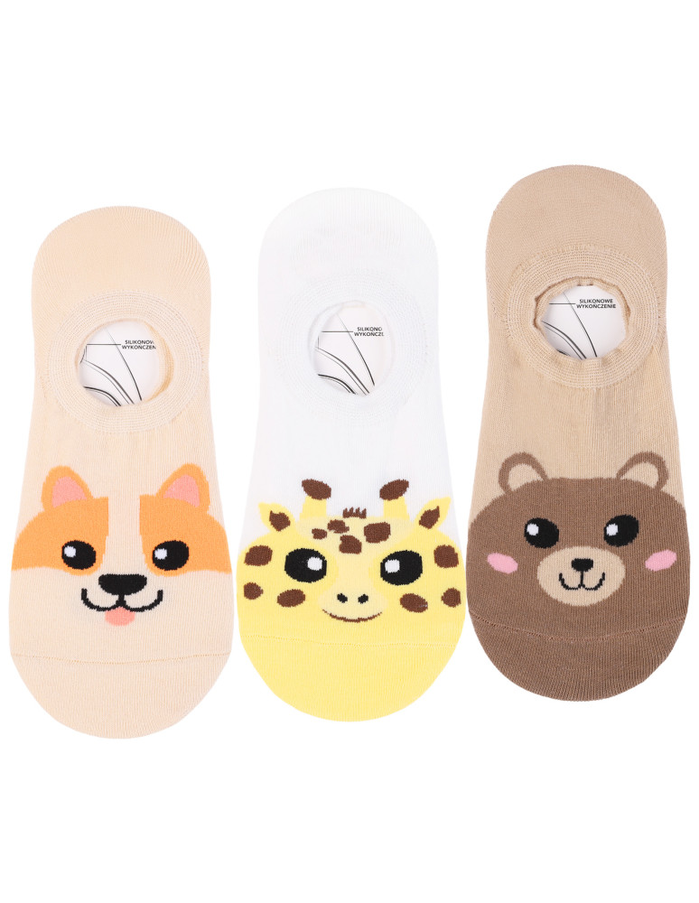 Damskie skarpetki niskie stopki z motywem zwierząt 3-pak (Kolor: WIELOKOLOROWY - Rozmiar: 38-41)