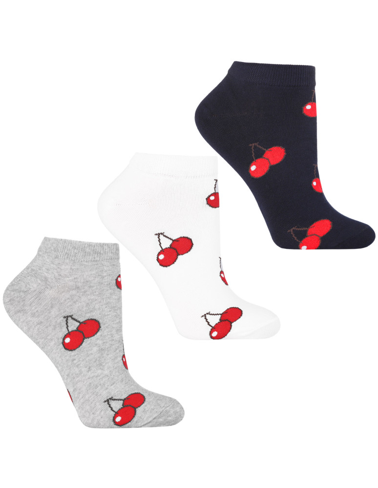 Damskie skarpetki stopki w czereśnie 3-pak (Kolor: WIELOKOLOROWY - Rozmiar: 38-41)