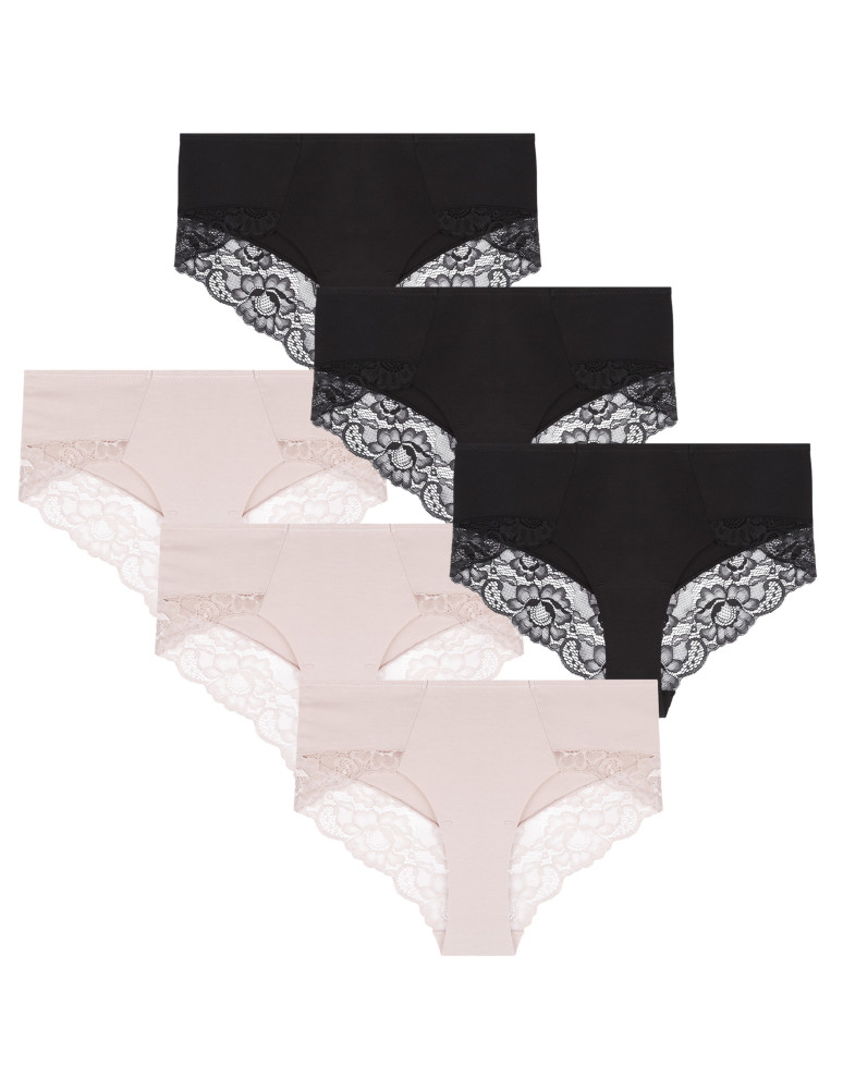 Damskie majtki figi bikini bawełniane z koronką 6-pak (Rozmiar: L - Kolor: WIELOKOLOROWY)