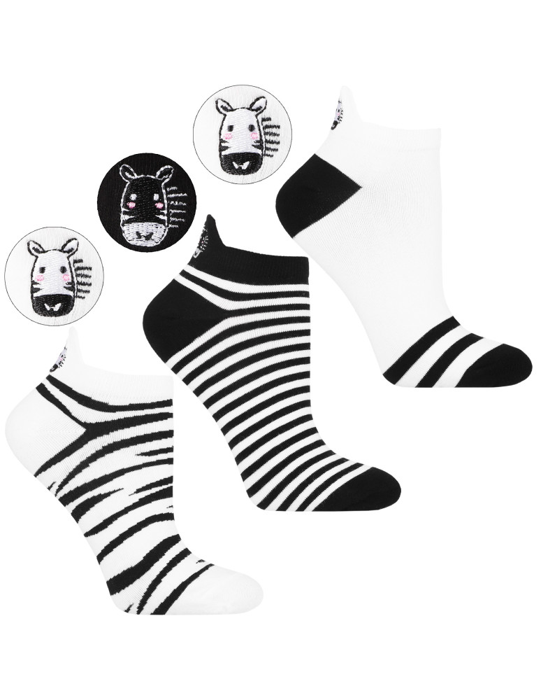 Skarpetki stopki damskie w zebrę z haftem 3-pak (Kolor: WIELOKOLOROWY - Rozmiar: 38-41)