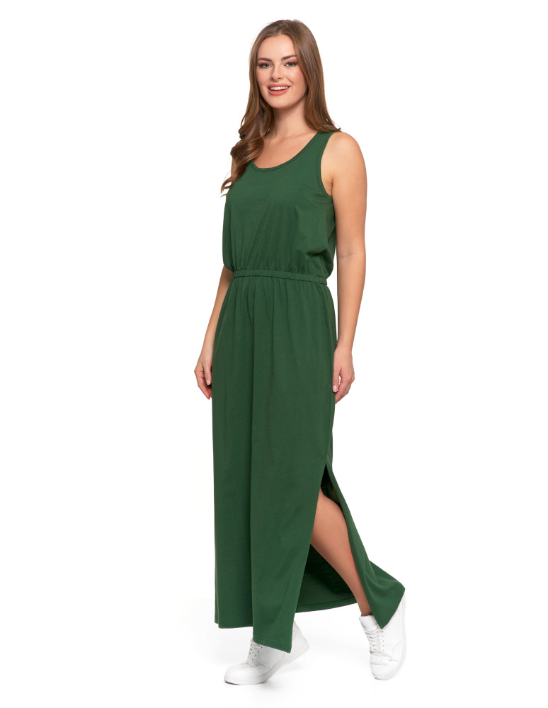 Sukienka damska maxi z bawełny z rozcięciem (Kolor: CZARNY - Rozmiar: 3XL)