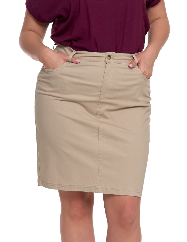 Spódnica damska o dopasowanym kroju z paskiem (Rozmiar: 2XL - Kolor: BEŻOWY)