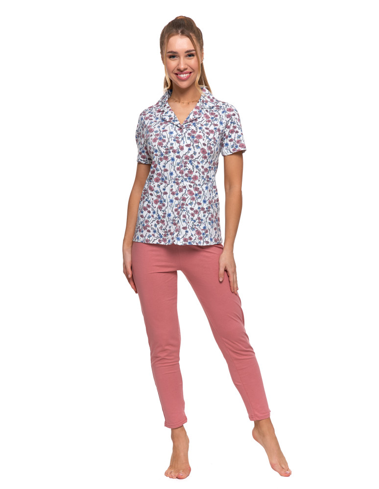 Piżama damska bawełniana rozpinana z krótkim rękawem (Rozmiar: M - Kolor: WZÓR 1)