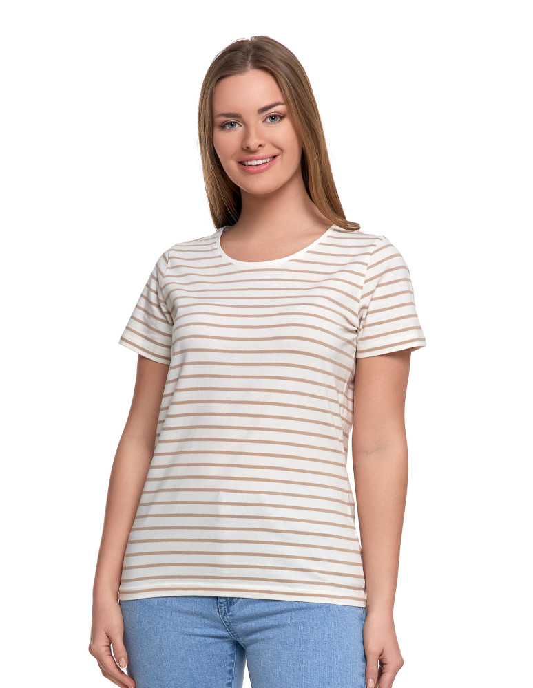 T-shirt damski bawełniany w paski (Rozmiar: M - Kolor: BRĄZOWY)