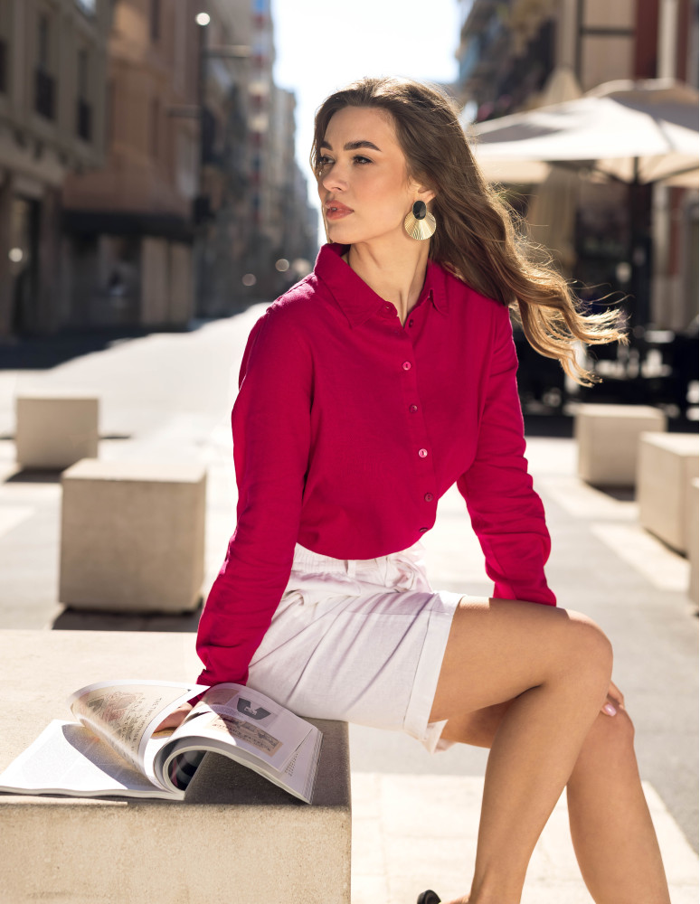 Damska koszula lniana (Rozmiar: XL - Kolor: FUKSJA)