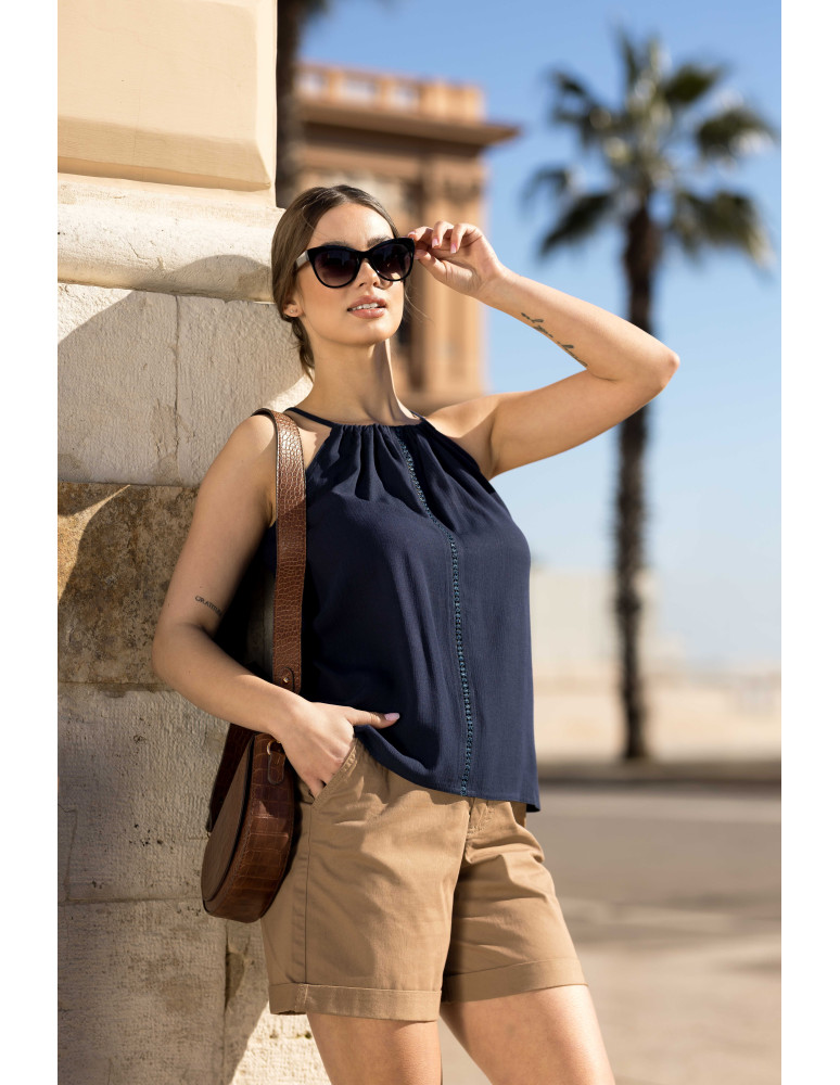 Bluzka damska na ramiączkach z haftem (Rozmiar: M - Kolor: ZIELONY)