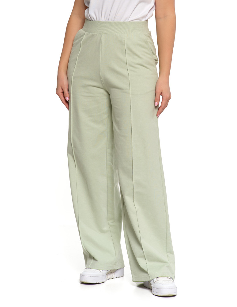 Spodnie dresowe damskie z wysokim stanem i szeroką nogawką (Rozmiar: L - Kolor: ZIELONY)